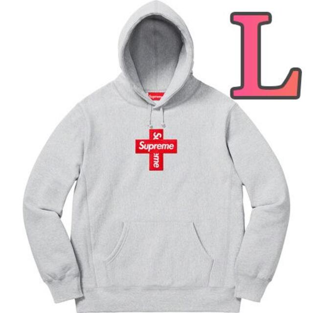 L Grey Supreme Cross Box Logo Hooded