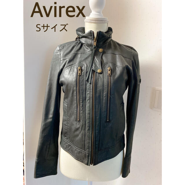 ラムレザー　Avirex ライダースジャケット　ジップアップ　黒　Sサイズ