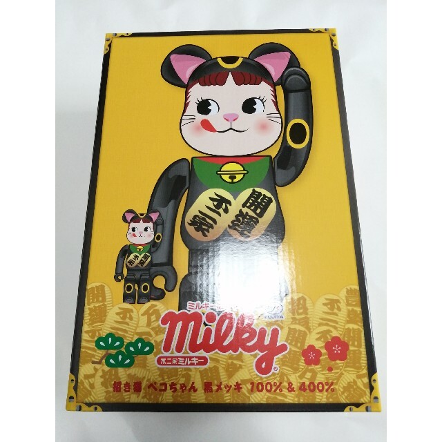 BE@RBRICK 招き猫 ペコちゃん黒メッキ 100％ ＆ 400％