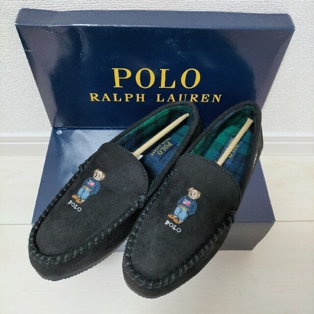 POLO RALPH LAUREN(ポロラルフローレン)の新品 ポロラルフローレン ポロベア モカシン ブラック＆ベージュ28. 0cm メンズの靴/シューズ(スリッポン/モカシン)の商品写真