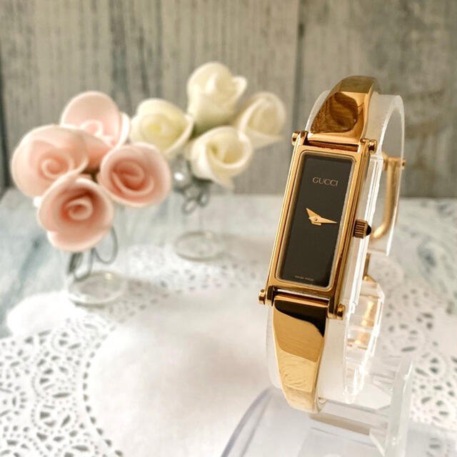 美品】GUCCI グッチ 1500 腕時計 レクタンギュラ ブラック 金