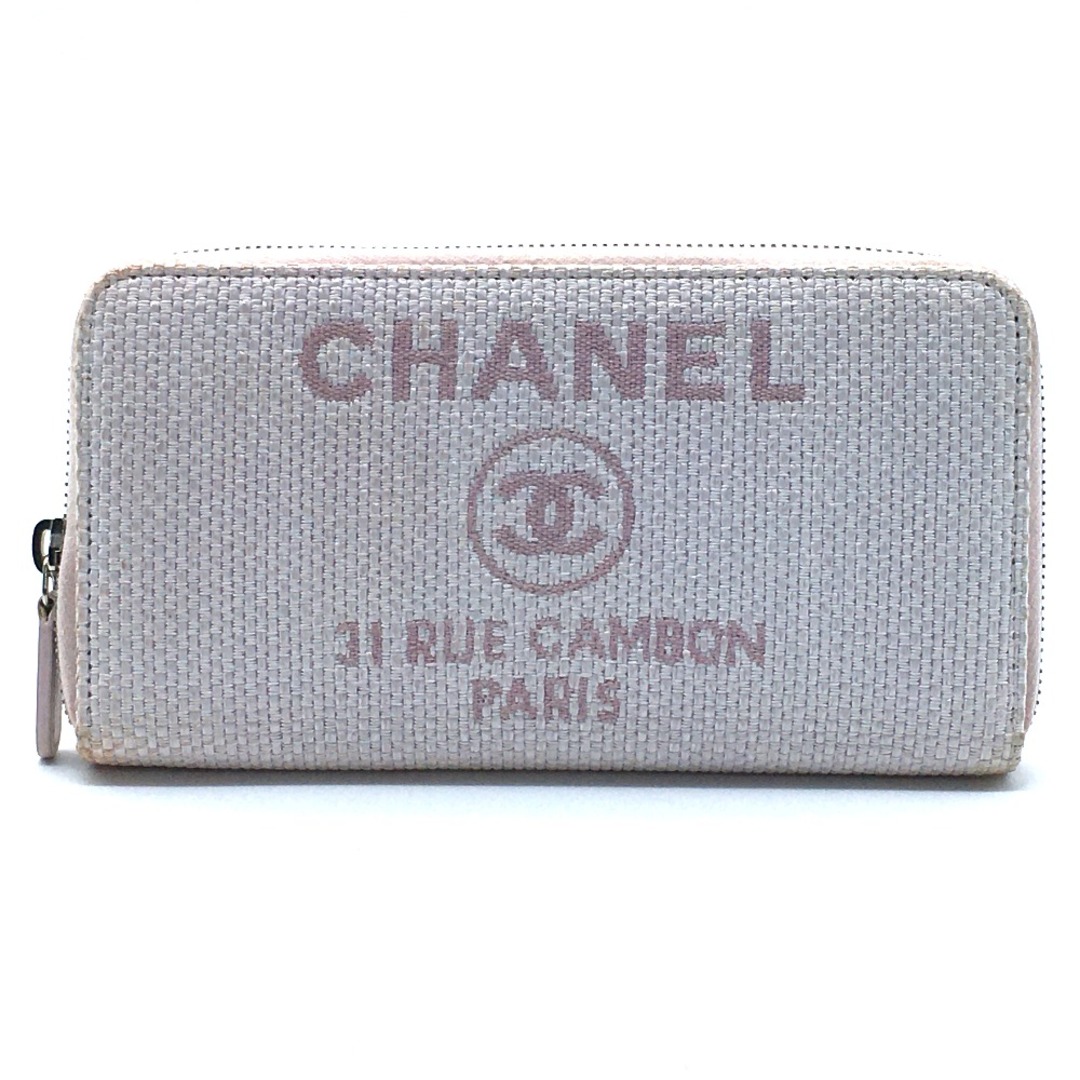 シャネル CHANEL ドーヴィル クルーズライン ラウンドファスナー 長財布 ツイード ピンク系