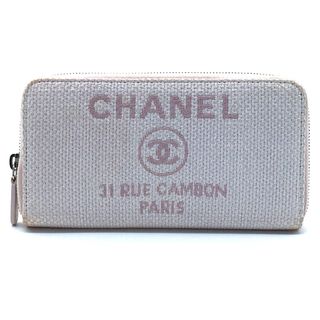 シャネル(CHANEL)のシャネル CHANEL ドーヴィル クルーズライン ラウンドファスナー 長財布 ツイード ピンク系(財布)