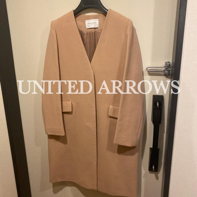 ロングコートUNITED ARROWS (ユナイテッドアローズ) Vノーカラーコートベージュ