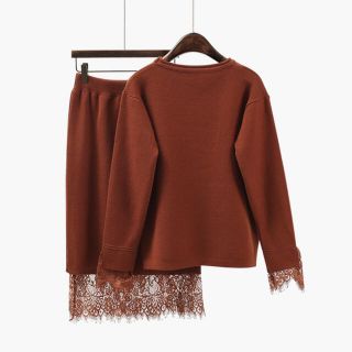 ザラ(ZARA)のレースニットセットアップ　茶色　赤茶　ブラウン(ニット/セーター)