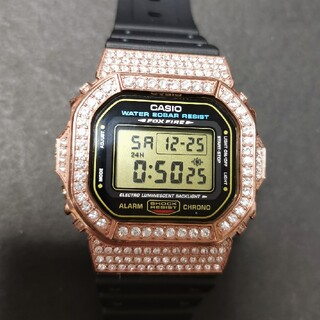 ジーショック(G-SHOCK)のdw-5600 カスタムベゼル　ピンクゴールドメタル　スワロフスキー　カスタム(腕時計(デジタル))