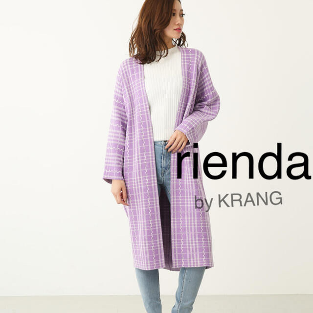 rienda(リエンダ)のrienda plaid pattern knit CD ニットカーディガン　紫 レディースのトップス(カーディガン)の商品写真