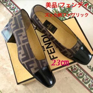 フェンディ(FENDI)の美品!フェンディ ズッカ柄ファブリック スクエアトゥチャンキーヒール 23㎝(ハイヒール/パンプス)