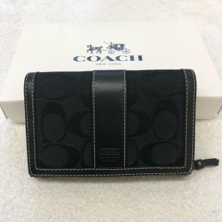 コーチ(COACH)の【箱あり】コーチ　COACH 二つ折り財布　シグネチャー　ブラック　黒(財布)