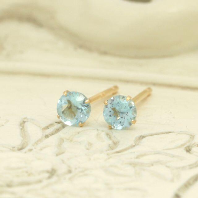 【3mm】ブルートパーズのシンプルスタッドピアス K18YGアクセサリー