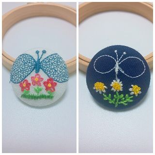 ミナペルホネン(mina perhonen)のミナペルホネン お花の刺繍 ヘアゴム ブローチ ストールピン ハンドメイド(コサージュ/ブローチ)