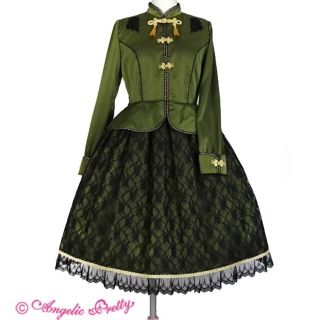 アンジェリックプリティー(Angelic Pretty)のシノワズリ ワンピース カーキ ロリィタ ロリータ 緑 華ロリ ゴスロリ  (ひざ丈ワンピース)