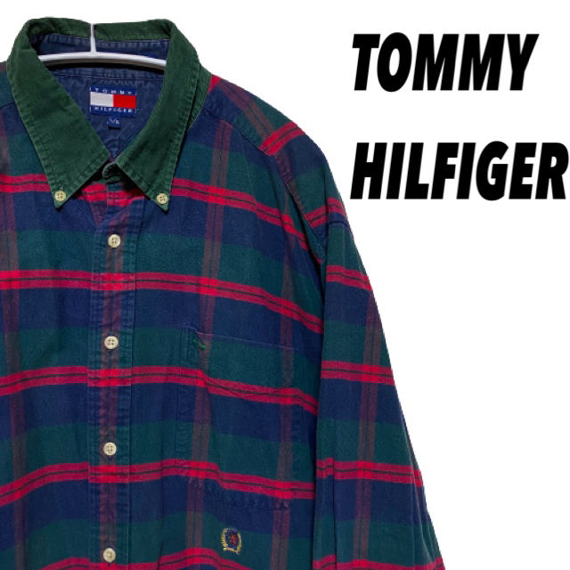 TOMMY HILFIGER(トミーヒルフィガー)の●【好配色・90s】トミーヒルフィガー チェックシャツ ワンポイント刺繍● メンズのトップス(Tシャツ/カットソー(七分/長袖))の商品写真