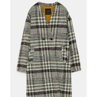 ザラ(ZARA)のanu様専用✩.*˚ZARA ツイード チェック コート ノーカラー(ロングコート)