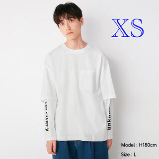 ジーユー(GU)のGU/ジーユー メンズ フェイクレイヤードT 長袖 ホワイト 白 XS(Tシャツ/カットソー(七分/長袖))