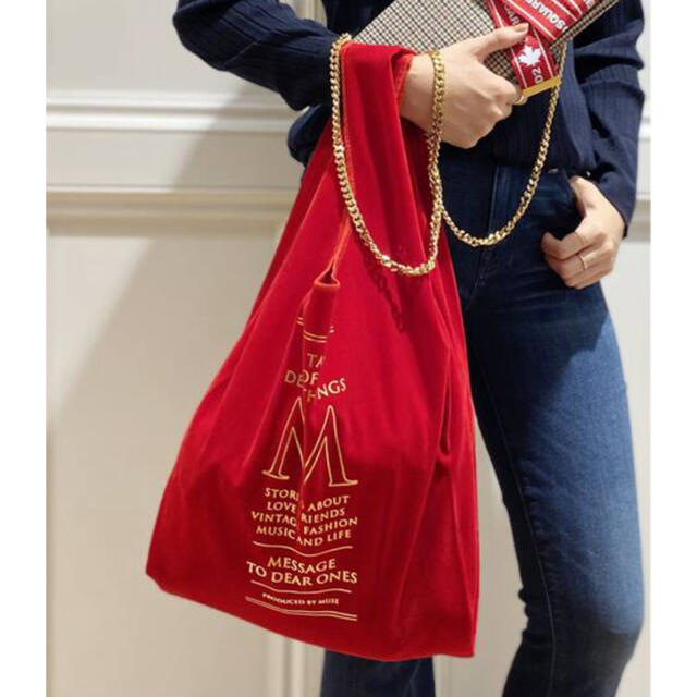 BONJOUR MADAME/ボンジュール マダム】 ベロアBAG レッド - トートバッグ