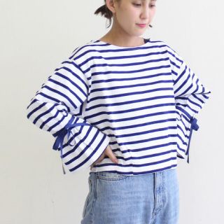 ドットアンドストライプスチャイルドウーマン(Dot&Stripes CHILDWOMAN)のDot＆Stripes CHILD WOMAN＊ボーダー　袖口リボンプルオーバー(カットソー(長袖/七分))