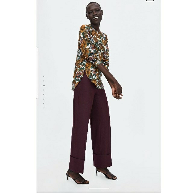 ZARA(ザラ)の新品ZARAウール混花柄フラワー長袖ノーカラーブラウスシャツ イエロー  L レディースのトップス(シャツ/ブラウス(長袖/七分))の商品写真