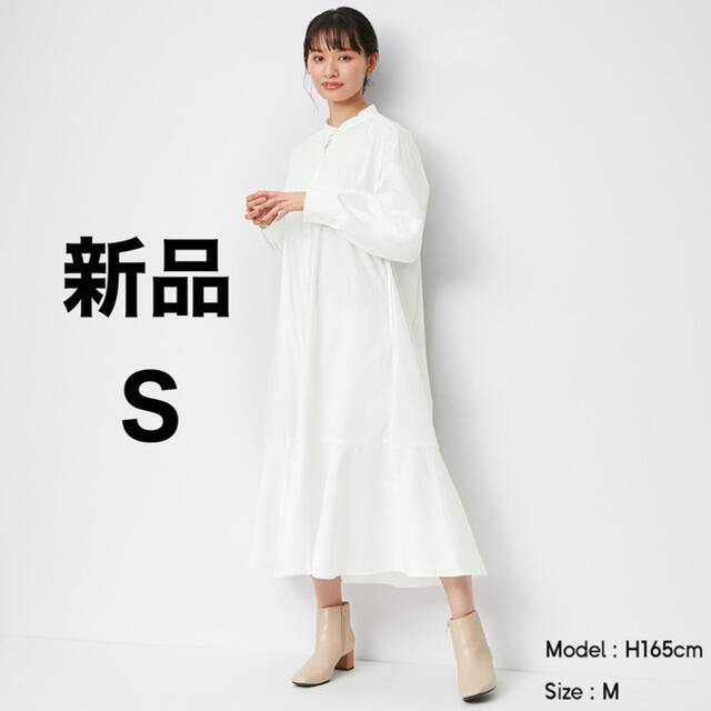 GU - GUバンドカラーシャツワンピースSサイズ白ホワイトの通販 by 