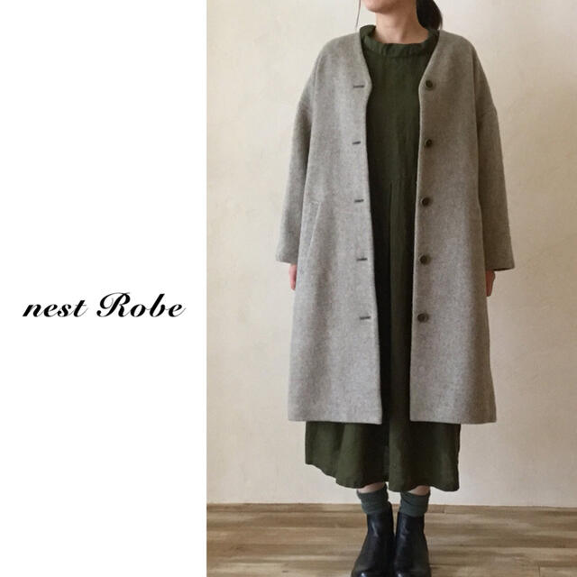 nest Robe(ネストローブ)のnest robe（ネストローブ）| シェットランドモッサーノーカラーコート レディースのジャケット/アウター(ロングコート)の商品写真