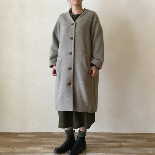 18AW nest Robe シェットランドモッサー ノーカラーコート