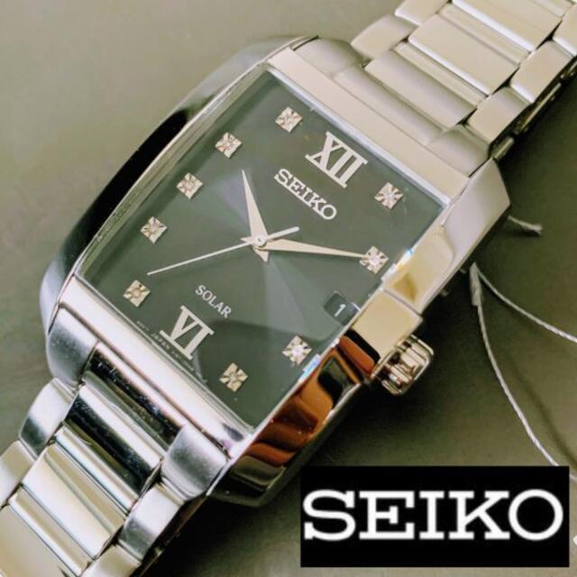 【新品】豪華ダイヤモンド9石★セイコー SEIKO ソーラー メンズ腕時計セイコー仕様