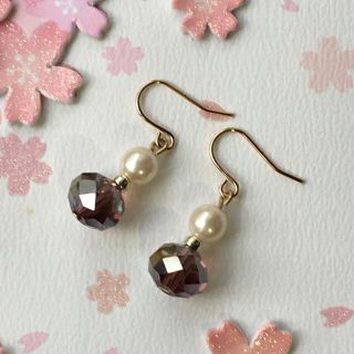 大粒ガラスビーズとパールのピアス(ピアス)