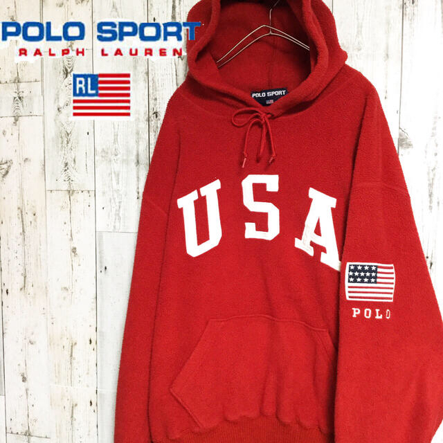 激レア　90s POLO SPORT ポロ　スポーツ　ボアフリース　パーカー メンズのトップス(パーカー)の商品写真