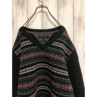 トミーヒルフィガー(TOMMY HILFIGER)の美品　トミーヒルフィガー　ウールニット　エルボーパッチ　フェアアイル　Ｖネック(ニット/セーター)