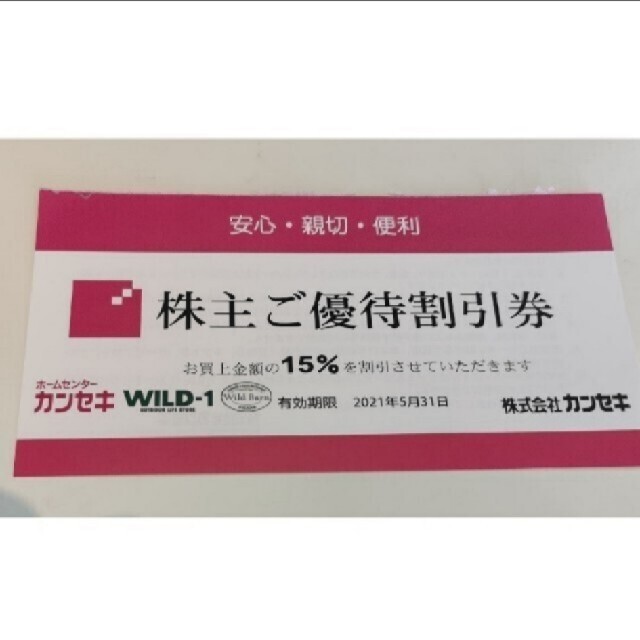 ショッピング価格 即日発送 カンセキ株主優待券10枚 15%割引券 WILD-1