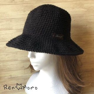LLサイズ  ハンドメイド ニット帽 ニットハット ブラック(帽子)