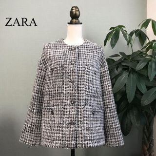 ZARA ザラ　ツイードコート　ツイードジャケット　ノーカラージャケット