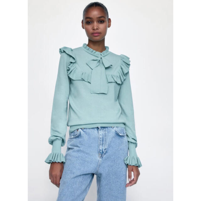 新品☆ZARA ザラ フリル&リボン付きニットセーター トップス