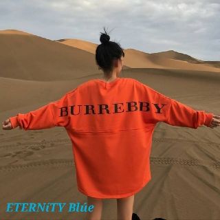 【再入荷！大人気商品♪】韓国系 オレンジ BURREBBY バックロゴ 長袖(トレーナー/スウェット)