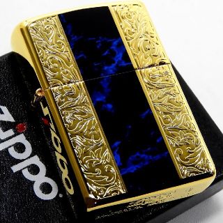 ジッポー(ZIPPO)の送料無料☆zippo☆両面加工☆大理石柄ブルー☆アラベスク☆GD/BL☆ジッポ(タバコグッズ)