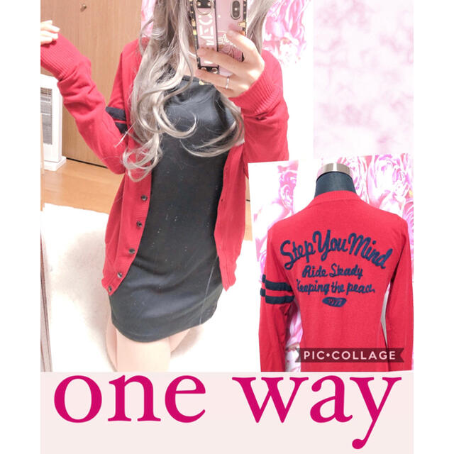 one*way(ワンウェイ)の2839.one way サイドライン バックロゴ 薄手ニット カーディガン レディースのトップス(カーディガン)の商品写真