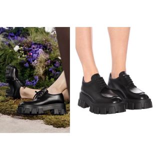 プラダ PRADA モノリス シューズ レースアップ 黒