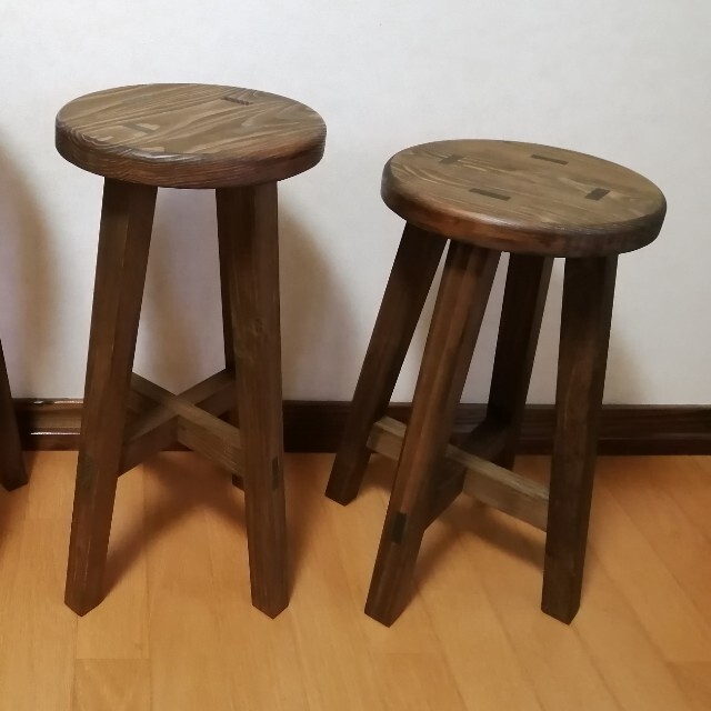 木製スツール　３脚セット　高さ52cm　丸椅子　stool