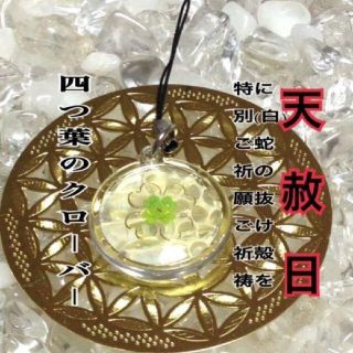 四つ葉のクローバー☆白蛇の抜け殻✨最強の白蛇のお守り【定期的ご祈願ご祈祷済み】(ストラップ/イヤホンジャック)