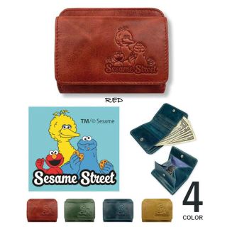 セサミストリート(SESAME STREET)のセサミストリート 牛革　本革　スリム2つ折り財布　赤　レッド　新品　未使用(財布)