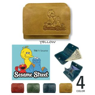 セサミストリート(SESAME STREET)のセサミストリート 牛革　本革　スリム2つ折り財布　黄色　イエロー　新品　未使用(財布)