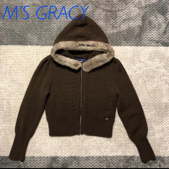 M'S GRACY(エムズグレイシー)のエムズグレイシー　M's ファー付きニットパーカー レディースのトップス(ニット/セーター)の商品写真