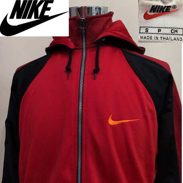 90's NIKE 銀タグ ナイキ パーカー 裏起毛 レッド×ブラック Sサイズ480mm肩幅