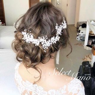 数量限定✨ 小枝 クリスタル ビジュー シルバー ヘアアクセサリー結婚式髪飾り(ヘッドドレス/ドレス)