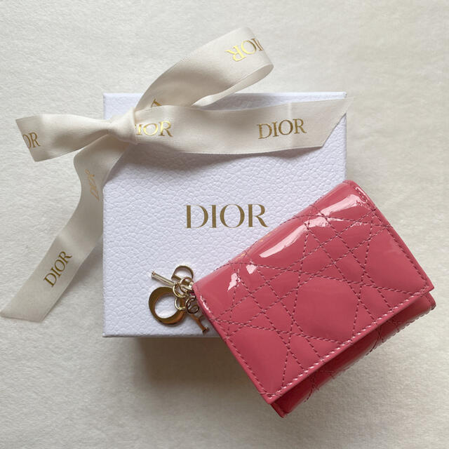 DIOR レディディオール パテント ロータスウォレット ダスティピンク