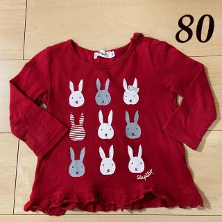 ベベ(BeBe)のうさぎ　トップス　赤　べべ　80(シャツ/カットソー)