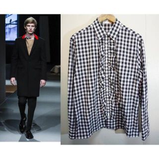 プラダ(PRADA)のプラダ フリル ドレス シャツ ギンガム チェック 白黒 長袖 1219K▲(シャツ)