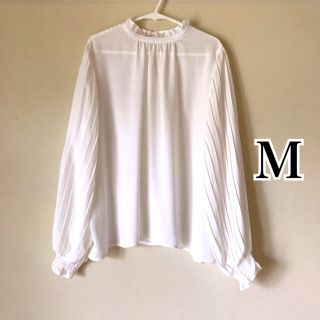 新品　バルーンスリーブシフォンブラウス ホワイト M(シャツ/ブラウス(長袖/七分))