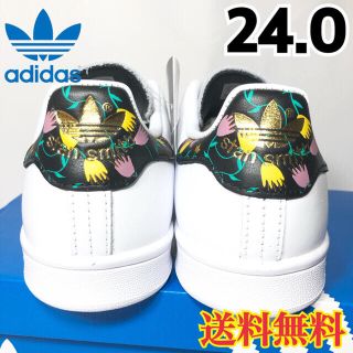 アディダス(adidas)の【新品】アディダス スタンスミス スニーカー 白 黒 フラワー 24.0(スニーカー)