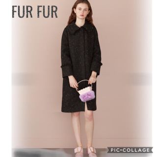 ファーファー(fur fur)のFURFUR ファーファー カラーネップ ツイードコート ブラック ロングコート(ロングコート)